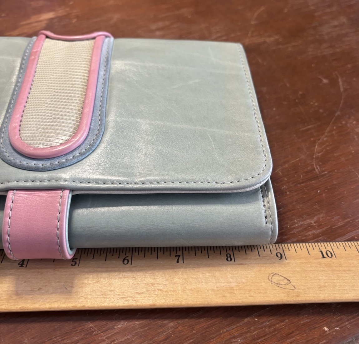 Vintage Leather Clutch Hand Bag Gray Pink Classic 80s 90s Look