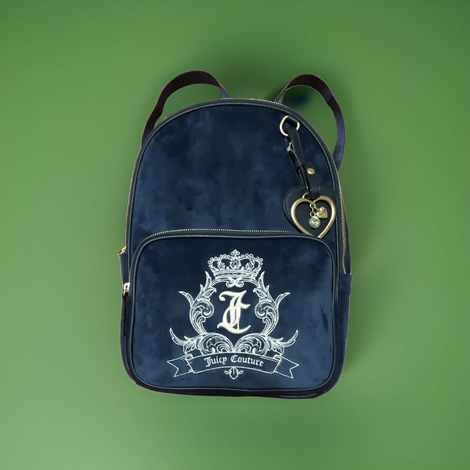 Juicy Couture Blue Backpack Logo Embroidered Zip Lined Heart Charm
