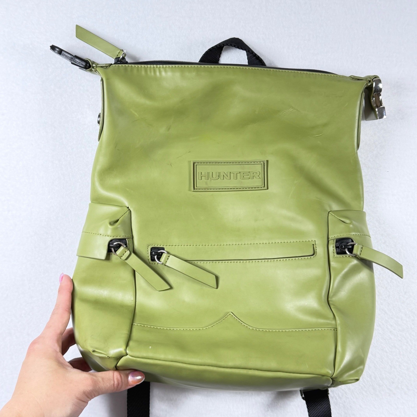 Hunter Original Topclip Backpack Lime Green Rubberized Water Resistant Bag