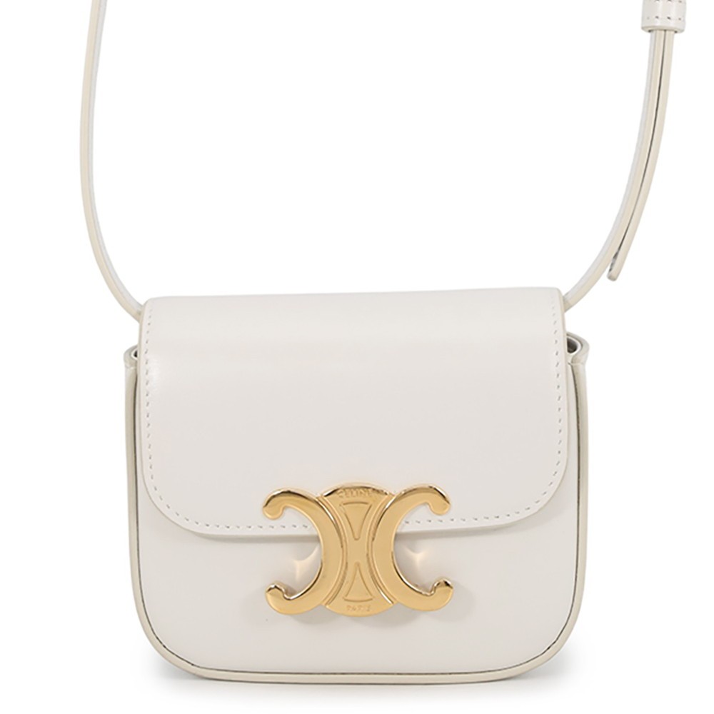CELINE Triomphe Mini Claude Shoulder Bag Size Mini Shiny Calf Leather White …