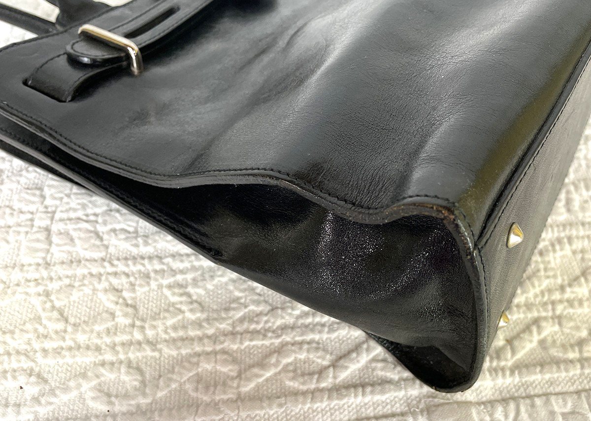 FURLA Greta Smooth Black Leather Satchel 2 Handle Shoulderbag made in Italy