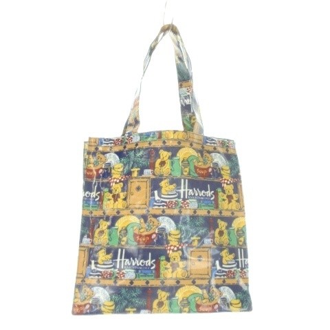 Harrods Blue Vinyl Tote Bag Ladies Vintage 25cm (9.8″) x 24.5cm (9.6″) Excellent