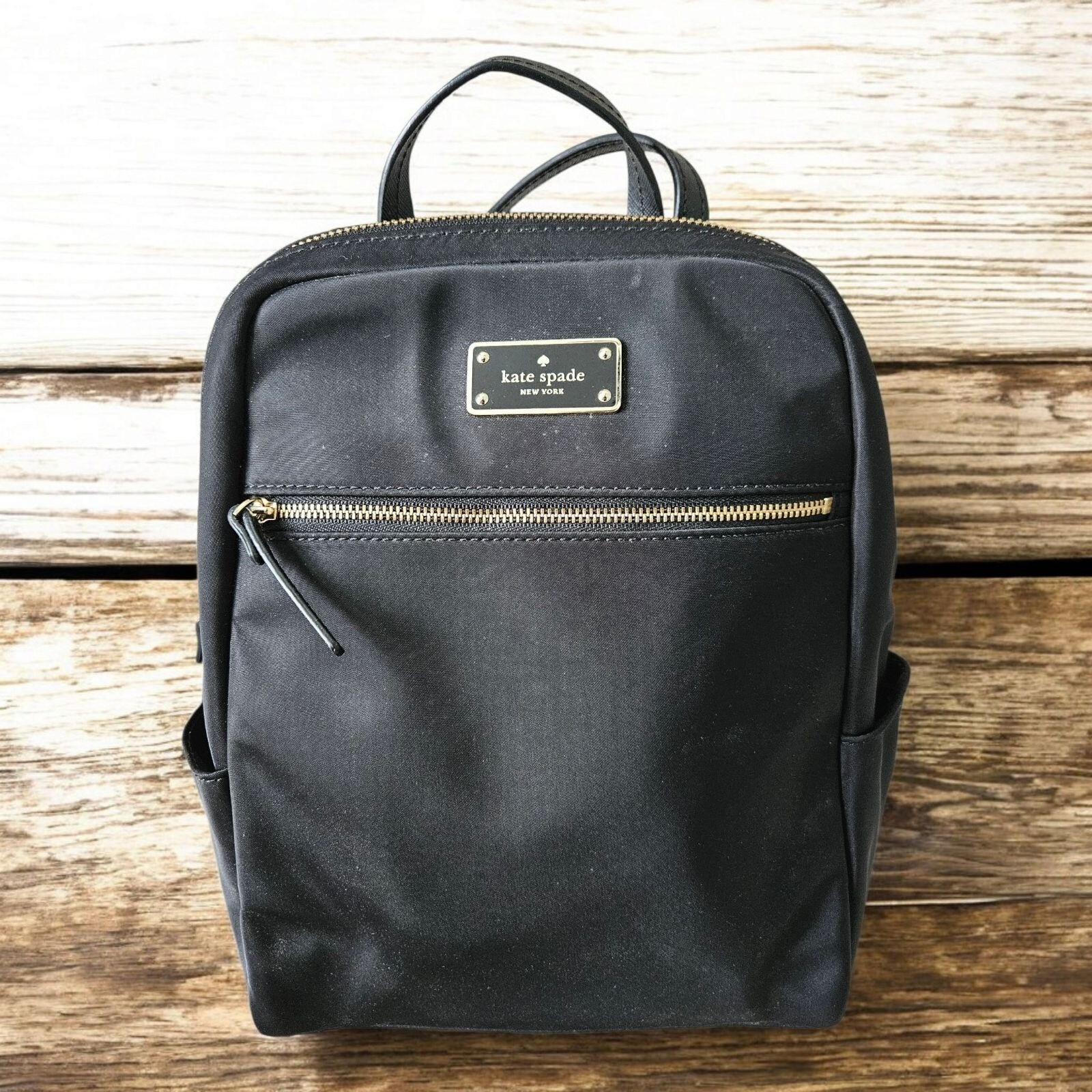 Kate Spade Black Nylon Mini Backpack Hilo Blake Avenue Leather Trim Adjustable