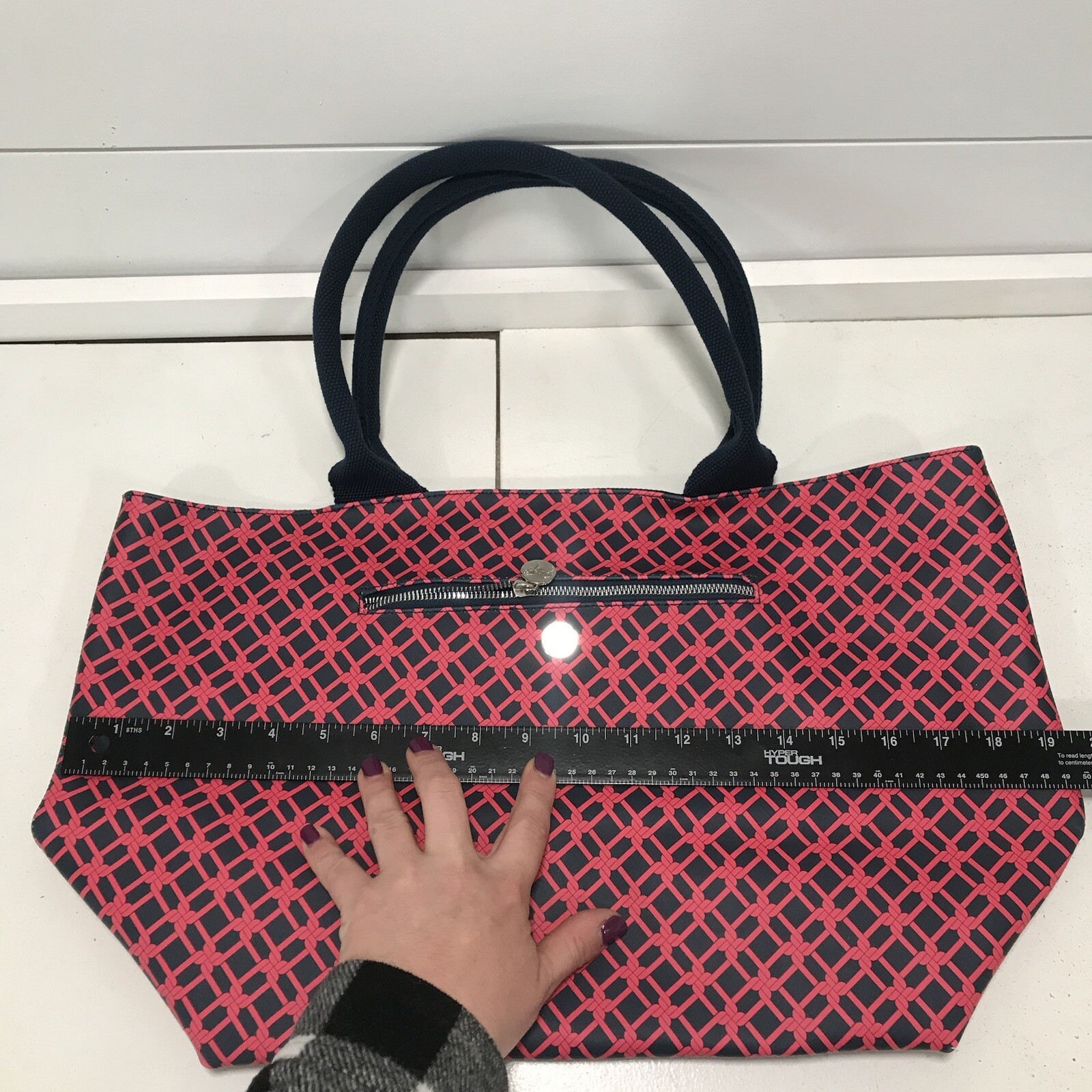 Dabney Lee Large Tote Bag Navy Blue & Pink Color Polyvinyl