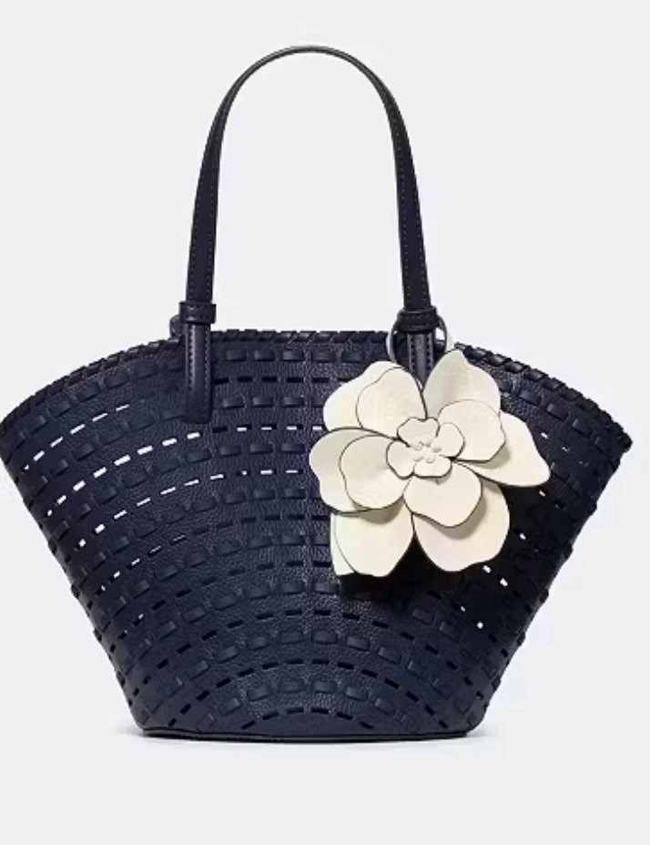 Kate Spade Dahlia tote bag Parisian Navy cutout leather detachable floral charm