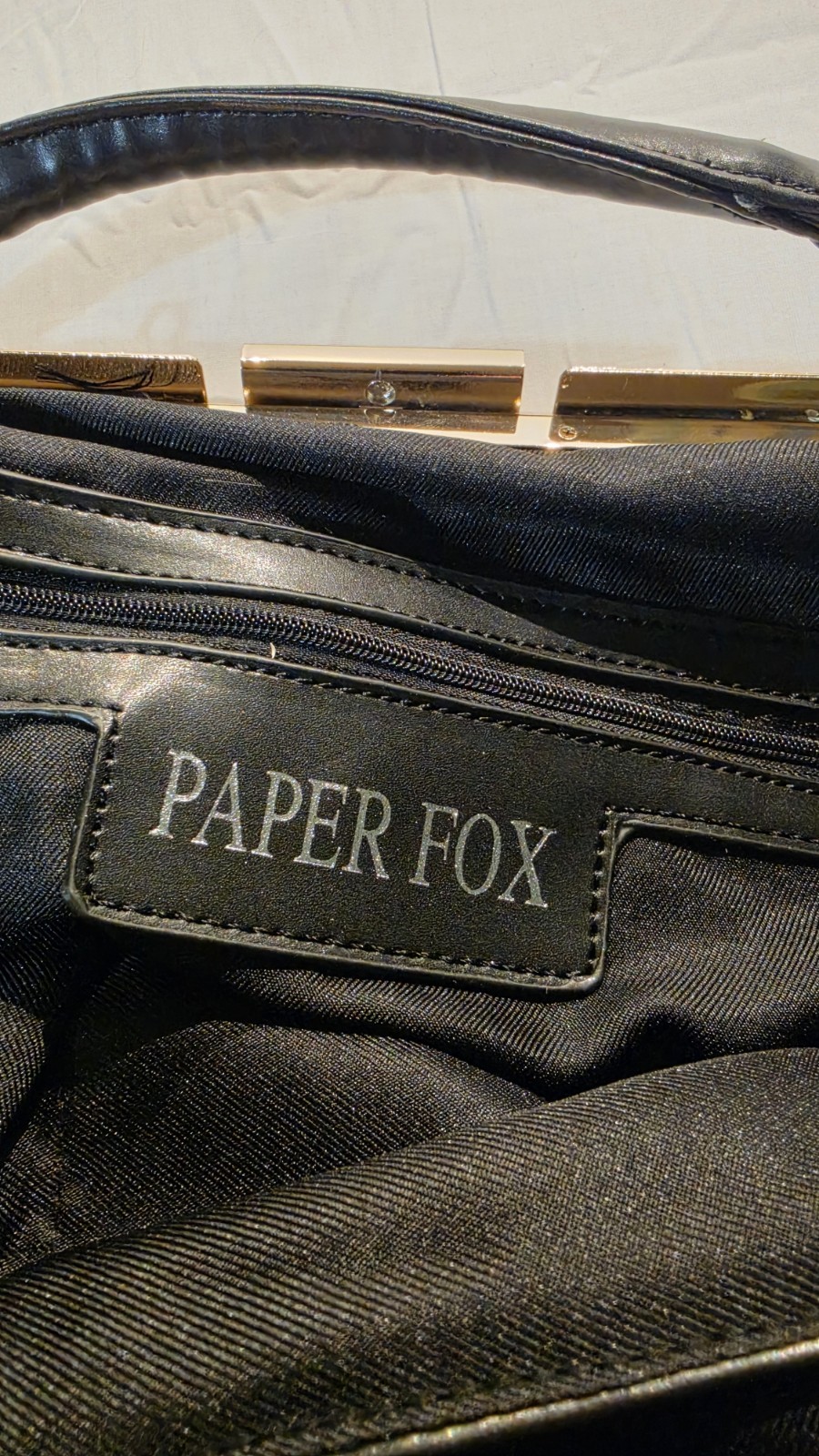 Paper Fox Faux Fur Handbag Black Brown Shoulder Bag Tote Gold Tone