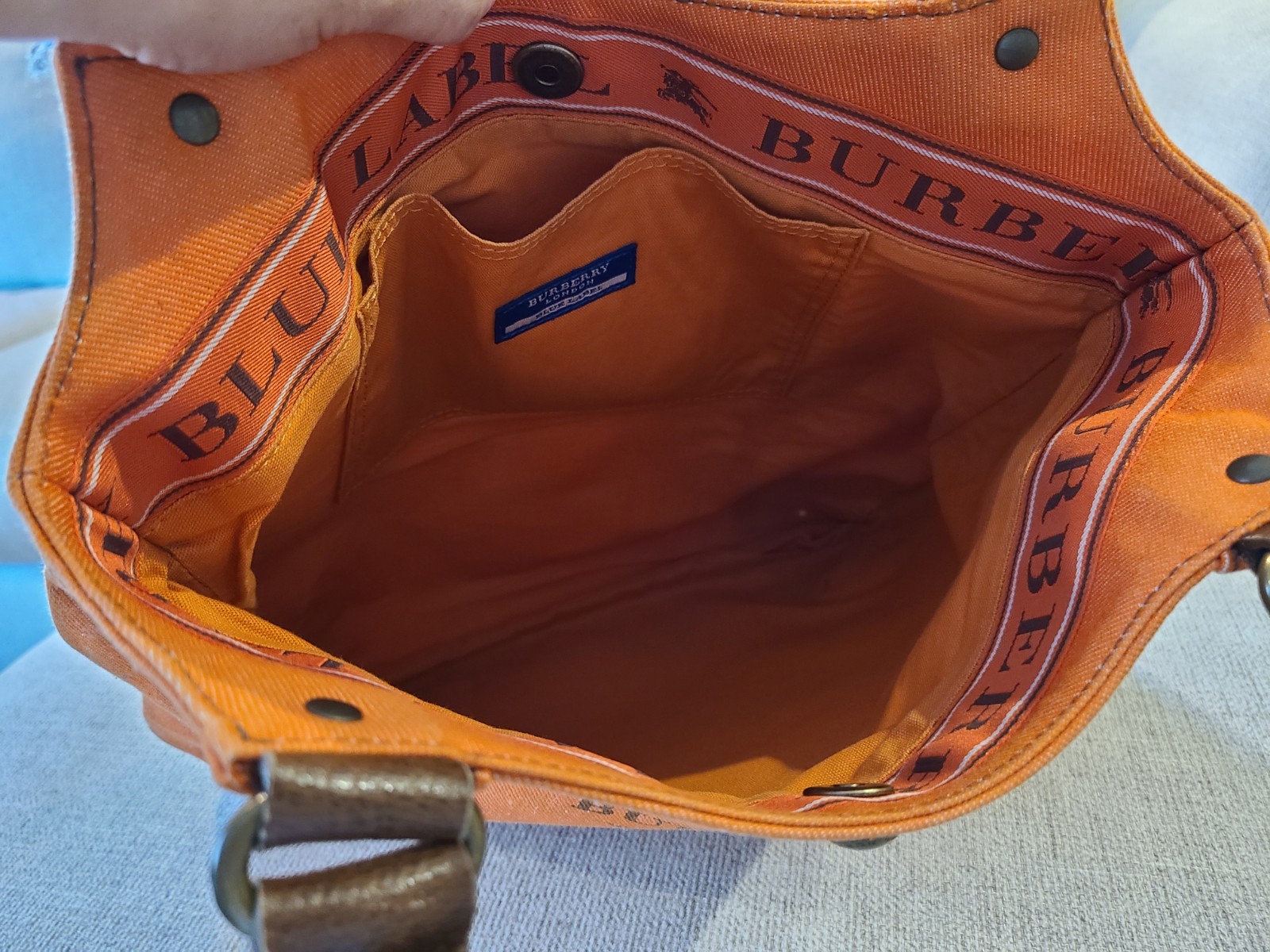 Vintage Burberry Blue Label Orange Canvas Tote RARE Y2K