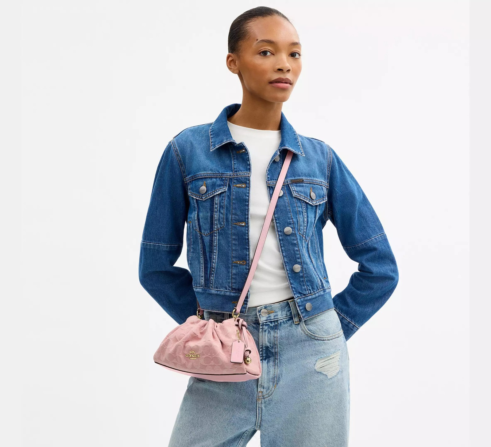 Coach CER68 Faye Shoulder Bag Light Pink Signature Denim Outlet 2WAY Japan