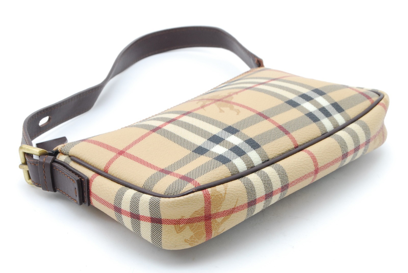 Burberry Nova Check Shoulder Bag Beige Canvas Leather Horse Logo Vintage Italy