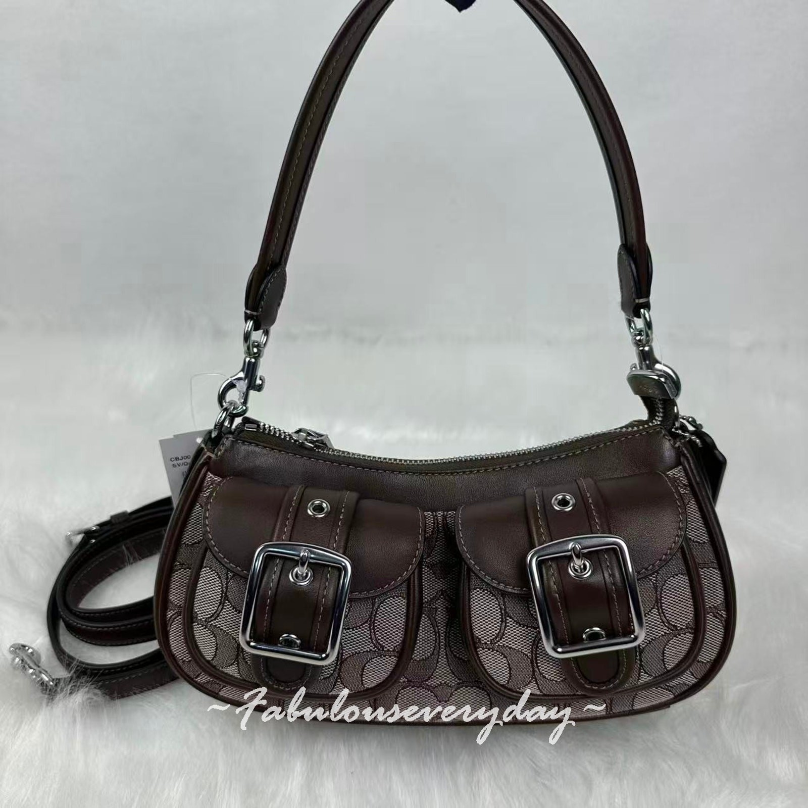 COACH Ashton Bag Shoulder Crossbody In Signature Jacquard/Silver/Oak/Maple CBJ00