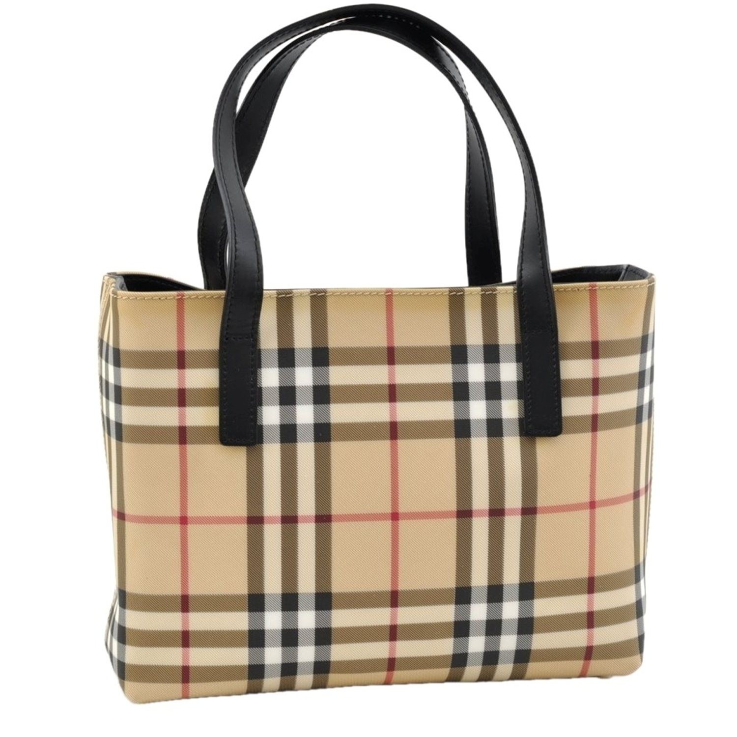 Authentic BURBERRY Vintage Nova Check Canvas Leather Tote Hand Bag Beige AB085