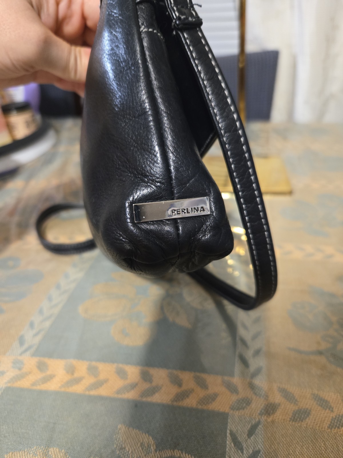 perlina new york vintage leather Small crossbody purse in black With Silver HW