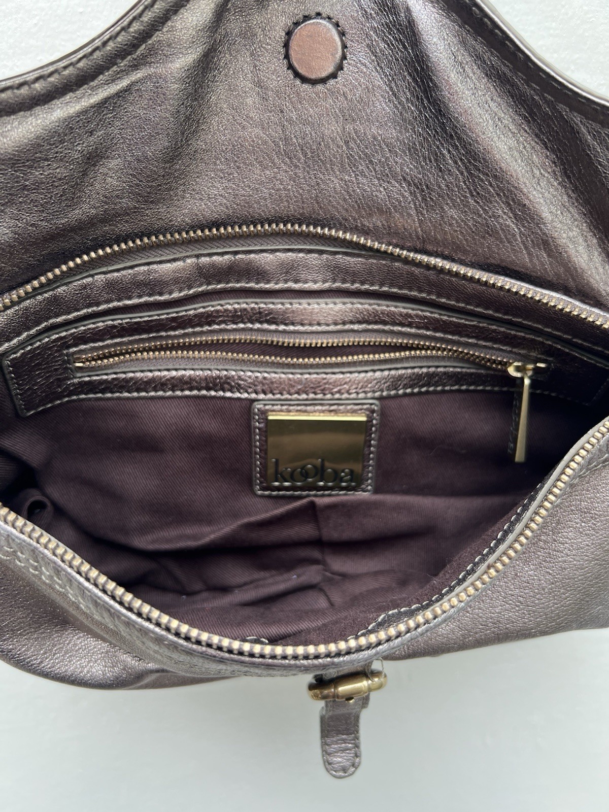 KOOBA Metallic Pewter Small Leather Purse Shoulder Bag Y2K 2000s Indie Festival