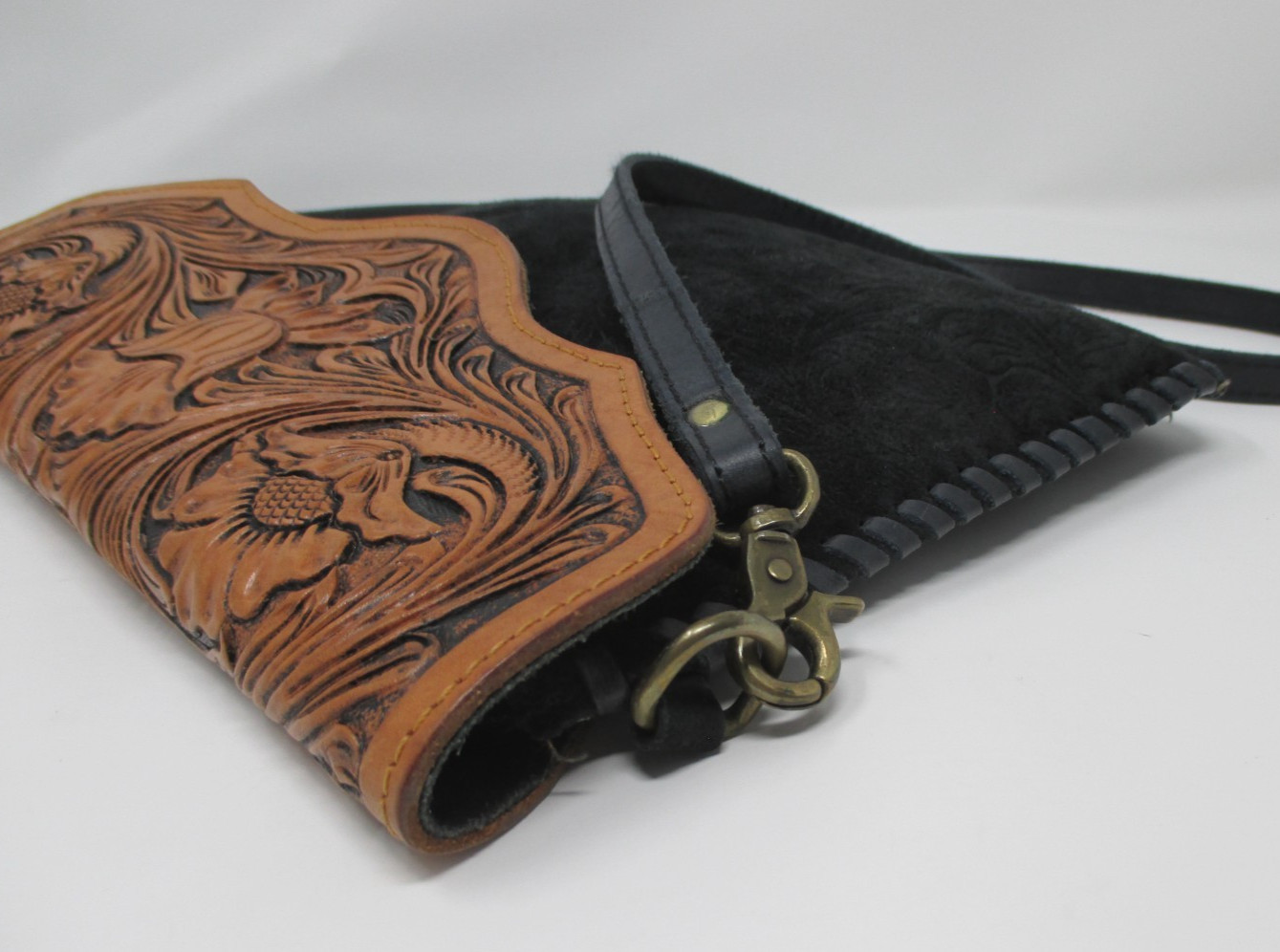 American Darling Tooled Leather Floral Crossbody Bag Western Whipstitch