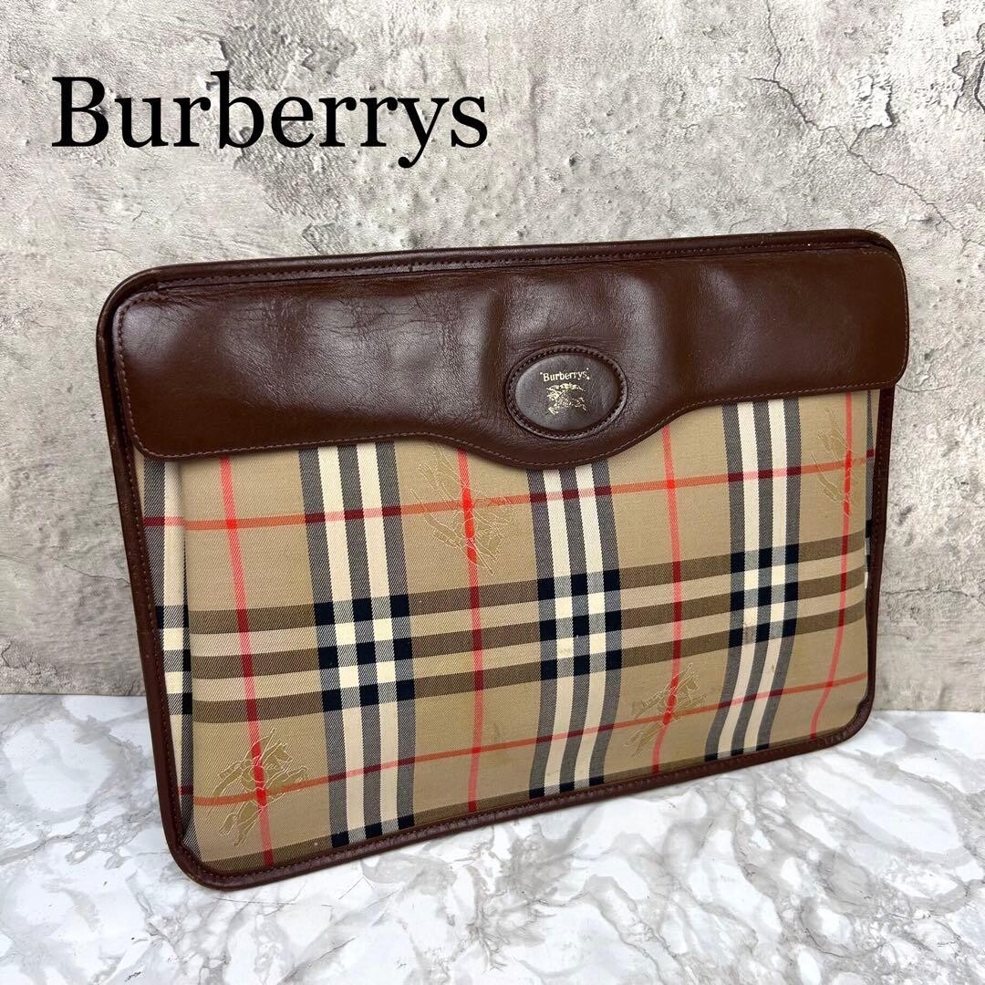 Burberrys Vintage Check Canvas Clutch Bag Beige Luxury 14×10.6in From Japan