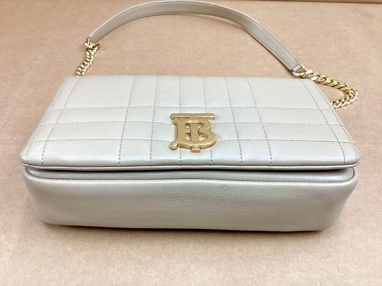 Burberry Small Lola Quilted Leather Shoulder Bag In Oat Beige Leather