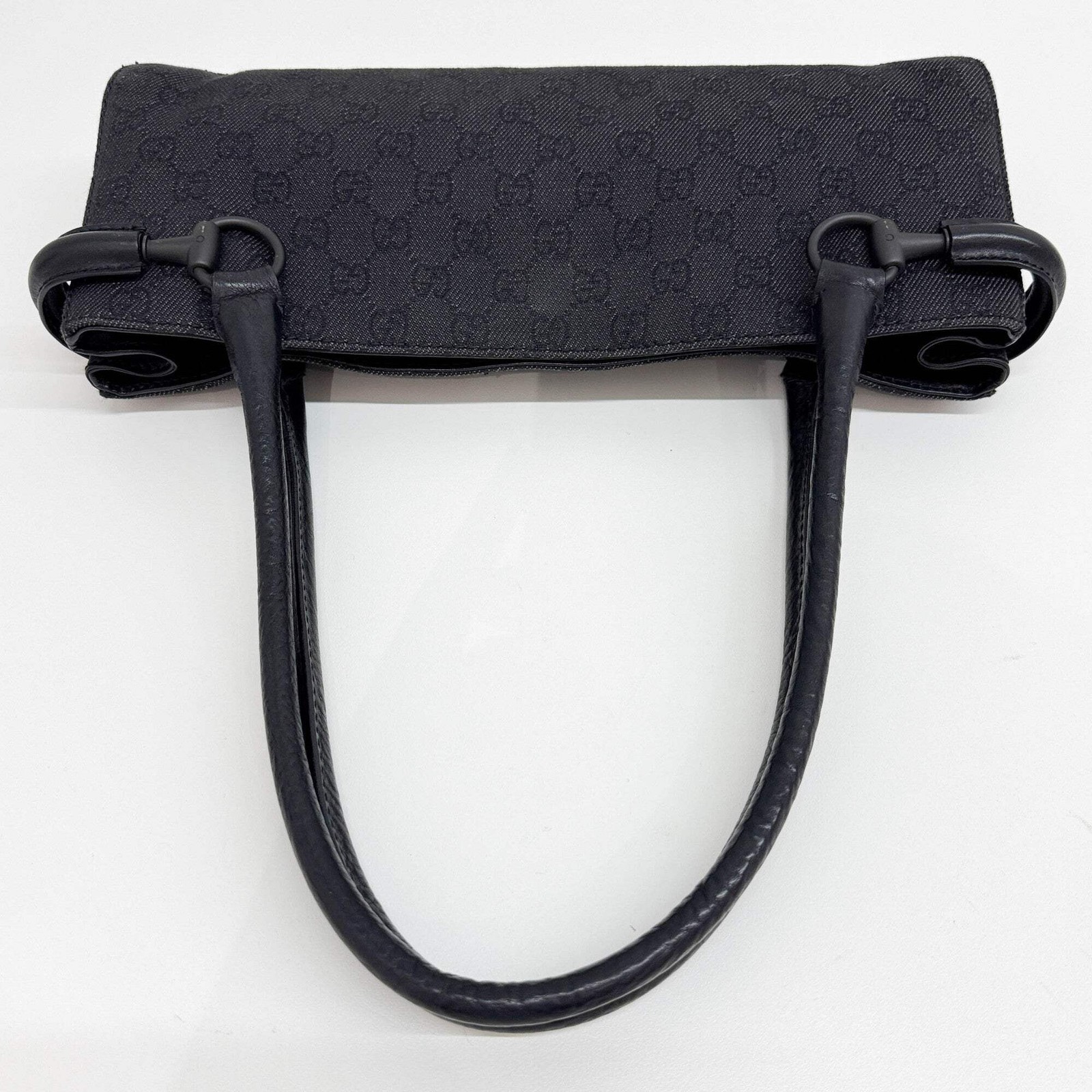 GUCCI Horsebit Black GG Canvas Shouder Bag
