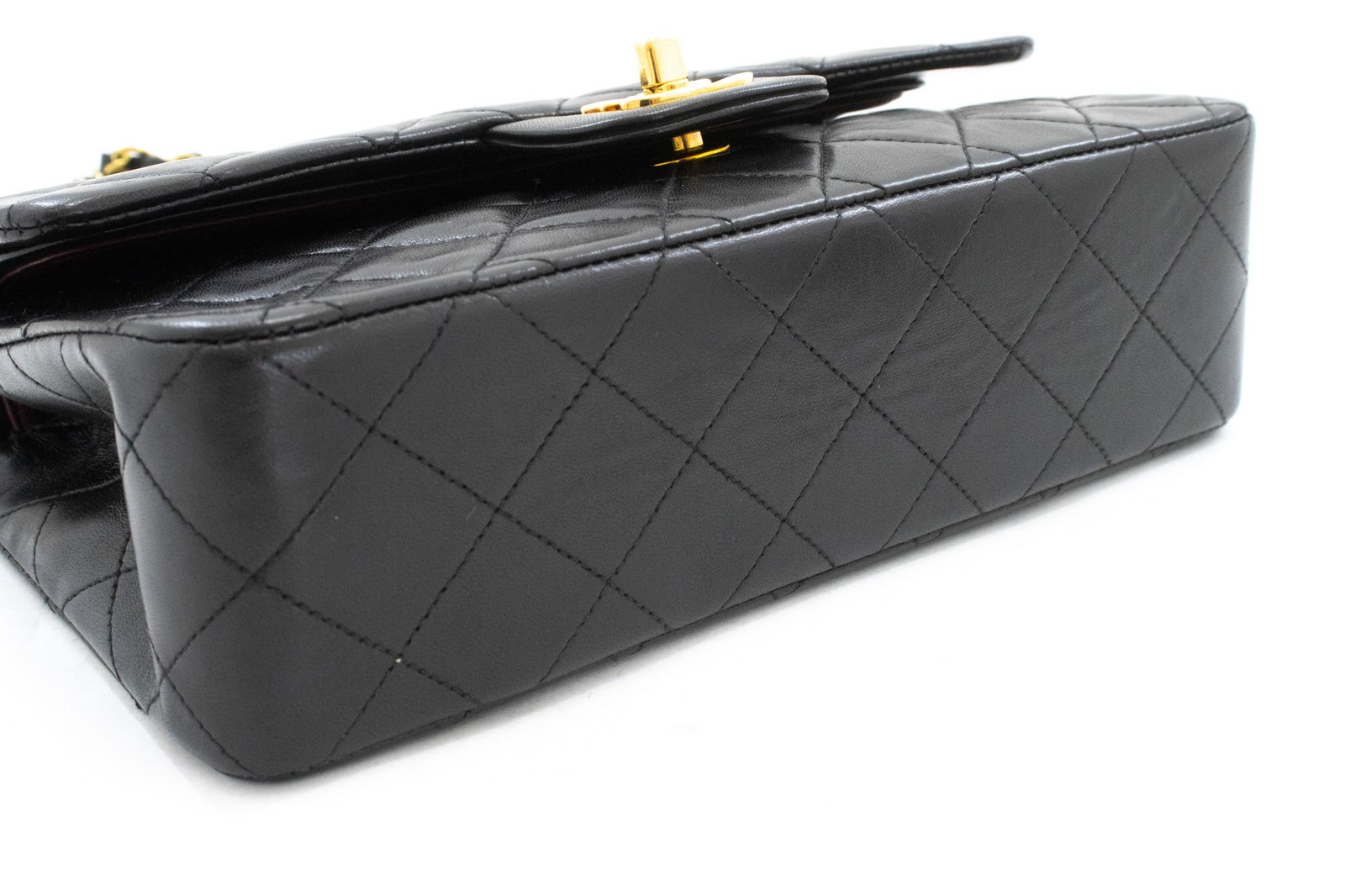 ai4 CHANEL Authentic Classic Double Flap 9″ Chain Shoulder Bag Black Lambskin