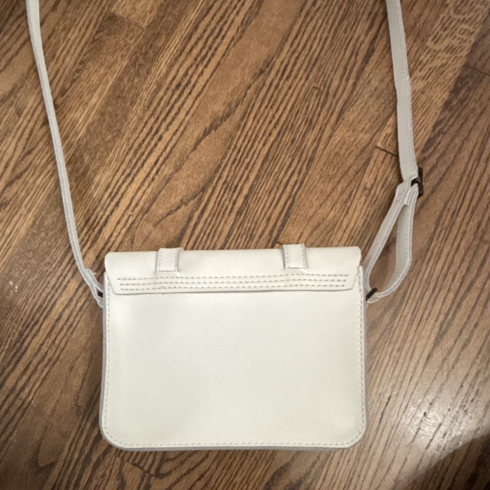 Dr. Martens White Small Crossbody Satchel, Buckle Flap, Adjustable Strap