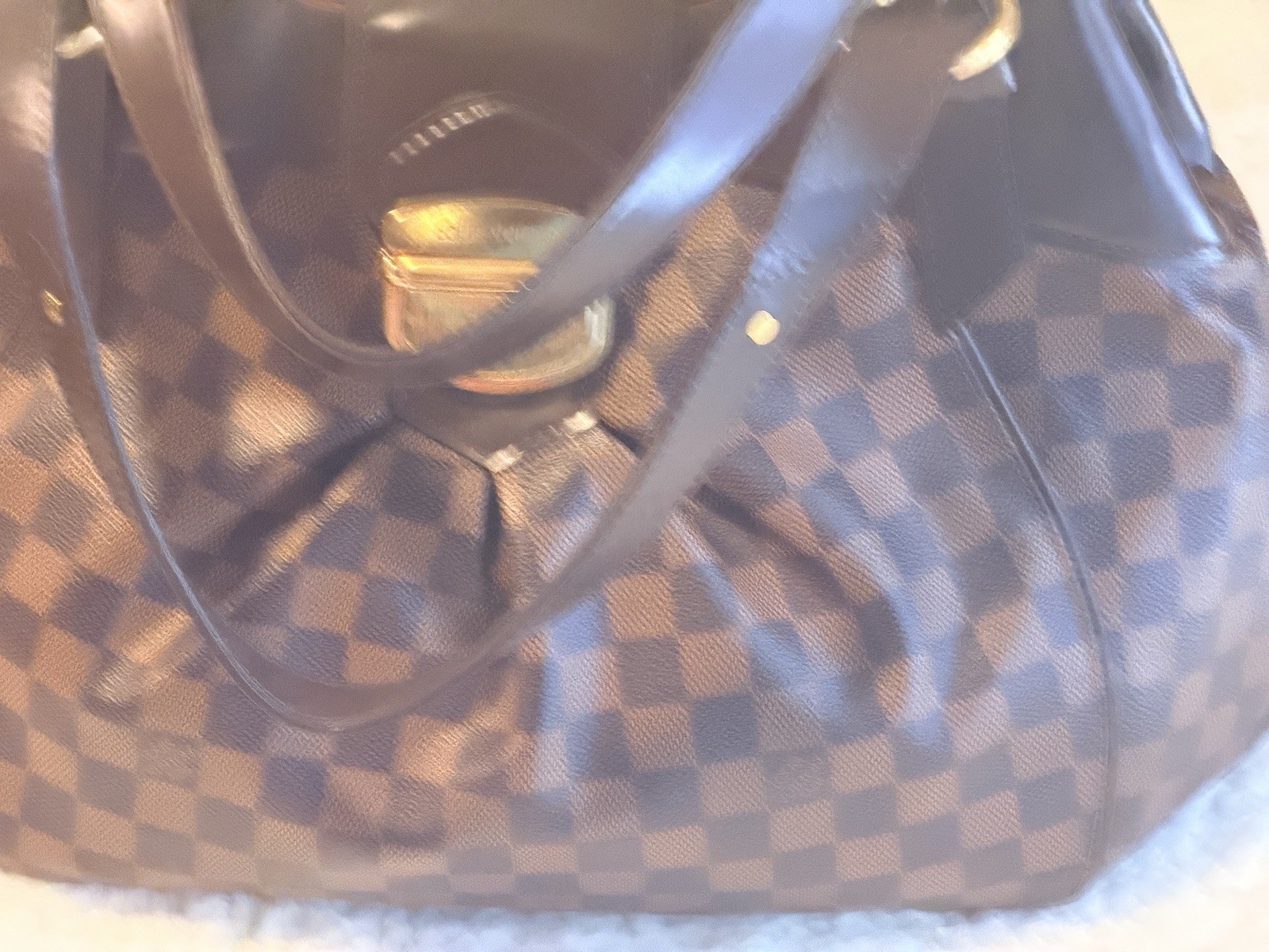 Louis Vuitton Damier Ebene Women’s Shoulder Bag Brown Gold Hardware Buckle Zip