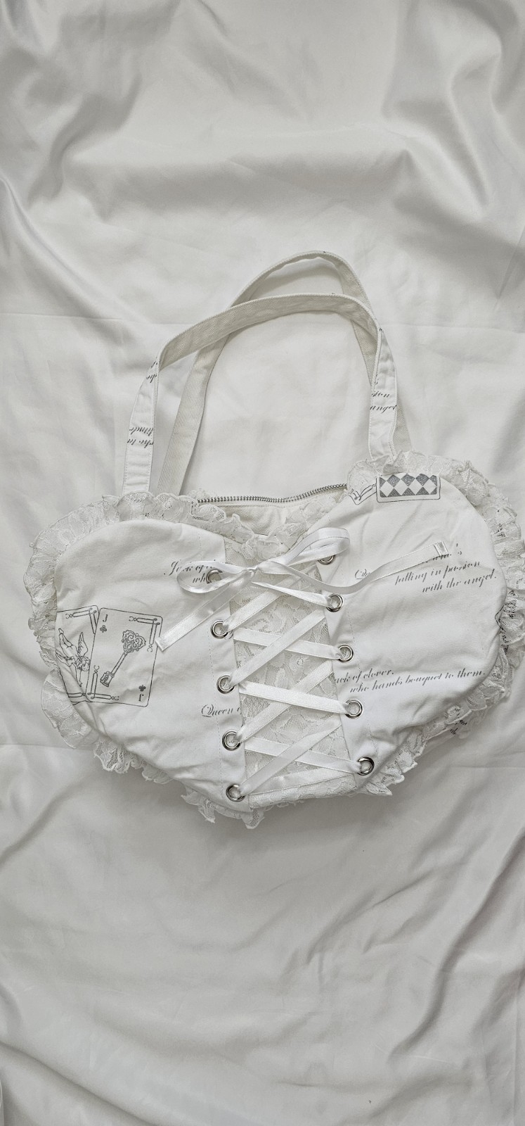 H. Naoto USA White Heart Shaped Handbag With Lace Purse Vkei Lolita