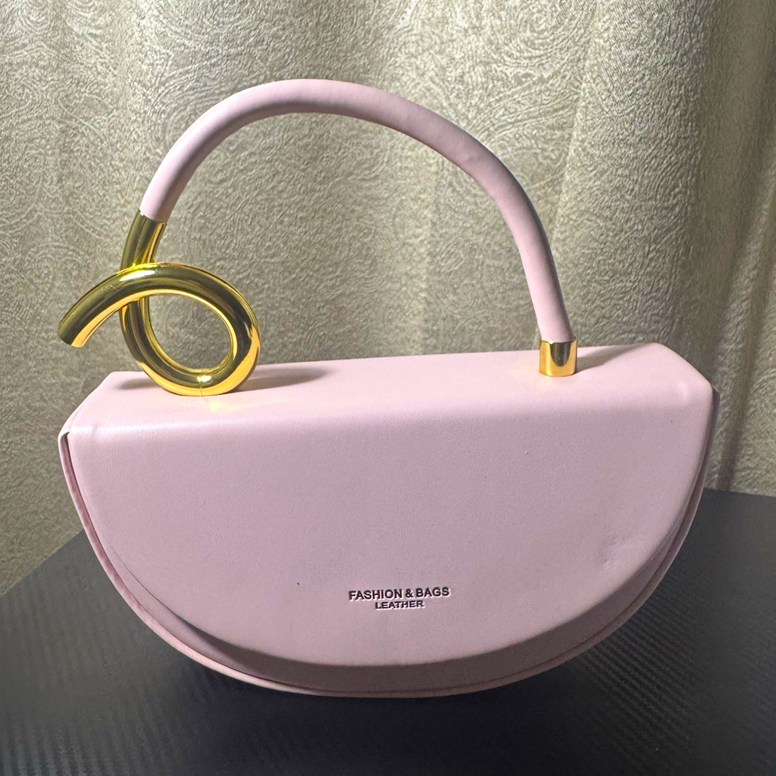 Women’s Pink Semi-Circle Top Handle Bag Purse Solid with Gold Tone Hardware