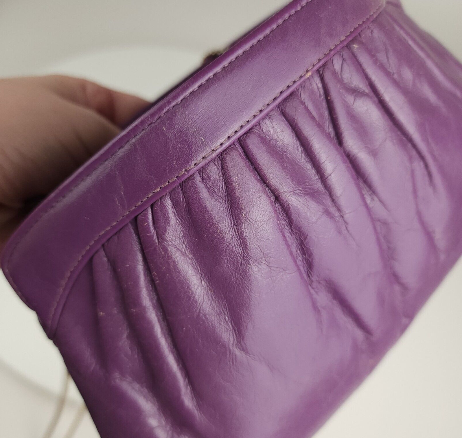 Vintage 70s 80s Morris Moskowitz Handbag Chain Purse Purple Genuine Leather