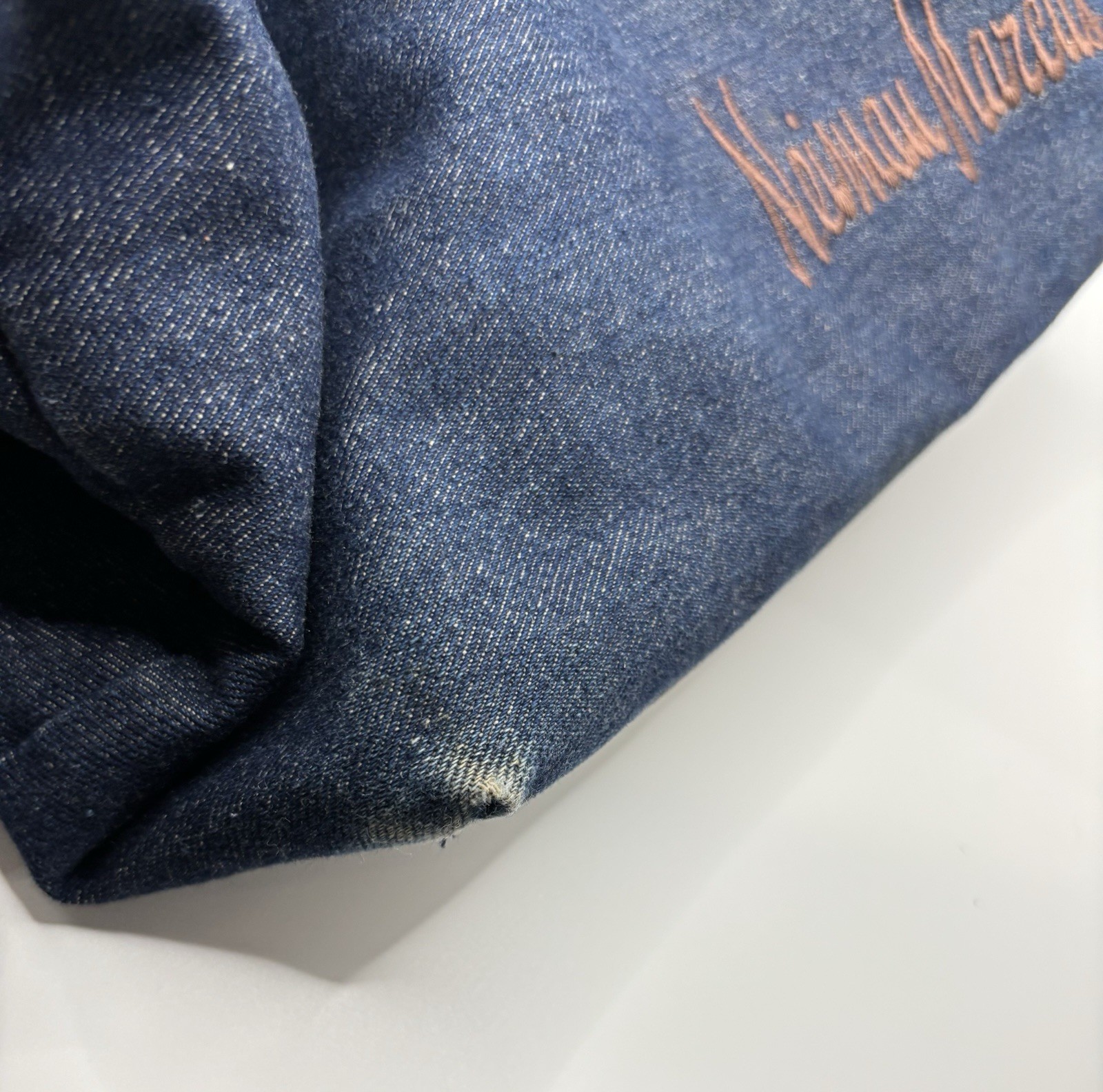 Neiman Marcus Denim Tote Bag/Purse Blue w/ Brown Accents Vintage