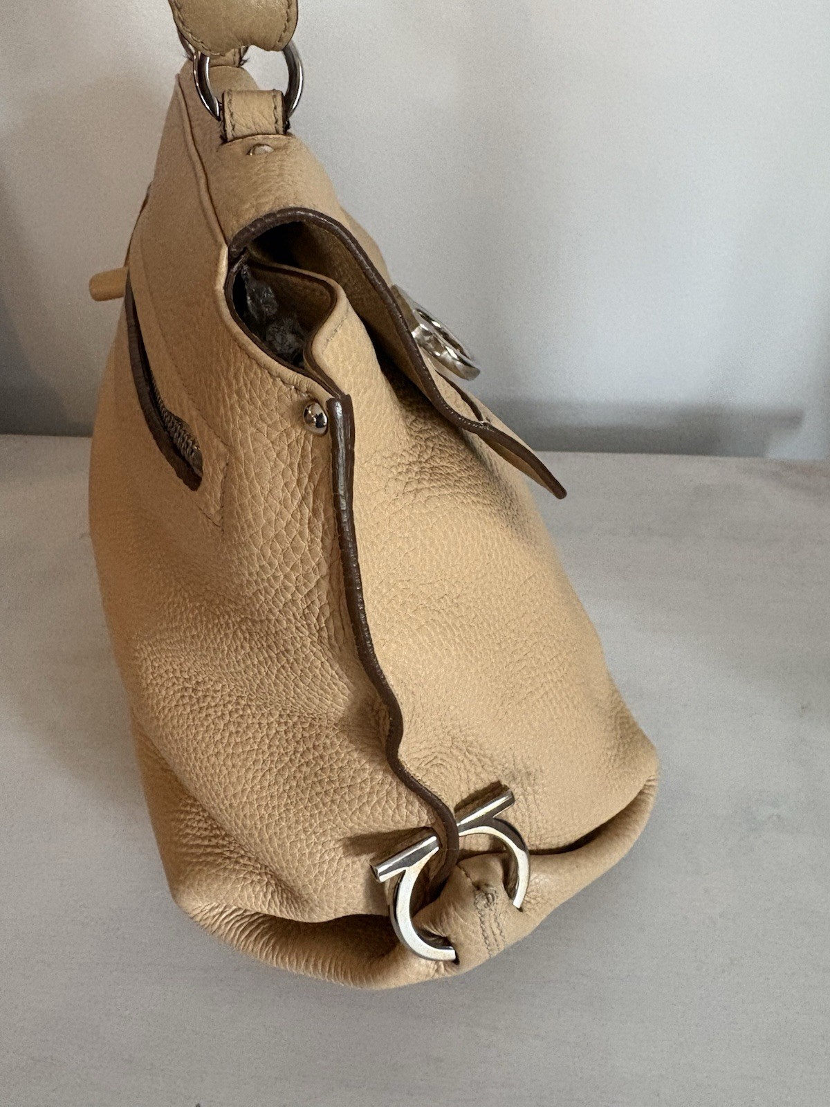 Salvatore Ferragamo Sofia Satchel Leather Beige Bag