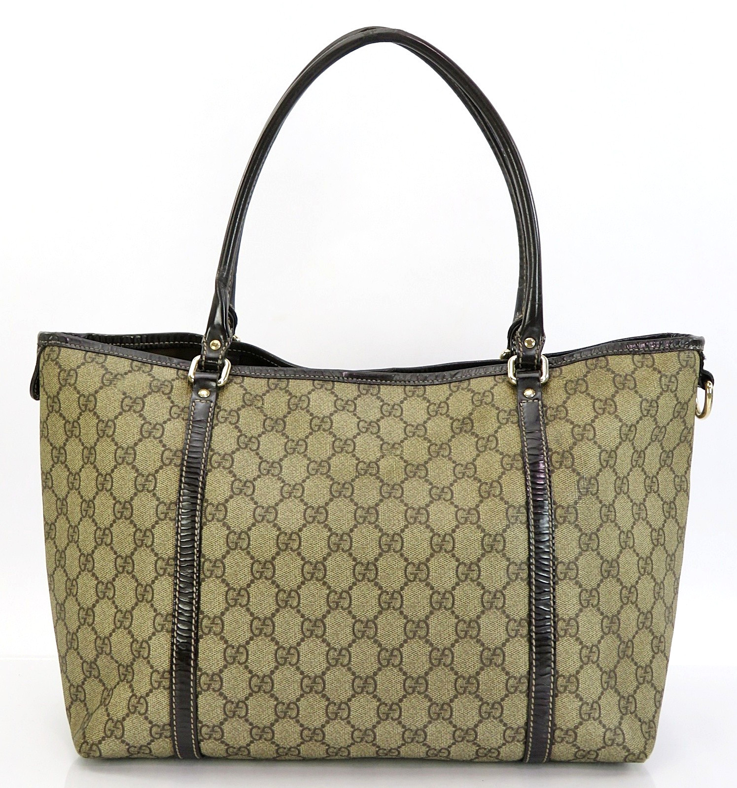 Auth GUCCI Brown GG PVC Canvas and Leather Supreme Tote Bag Purse #63254A