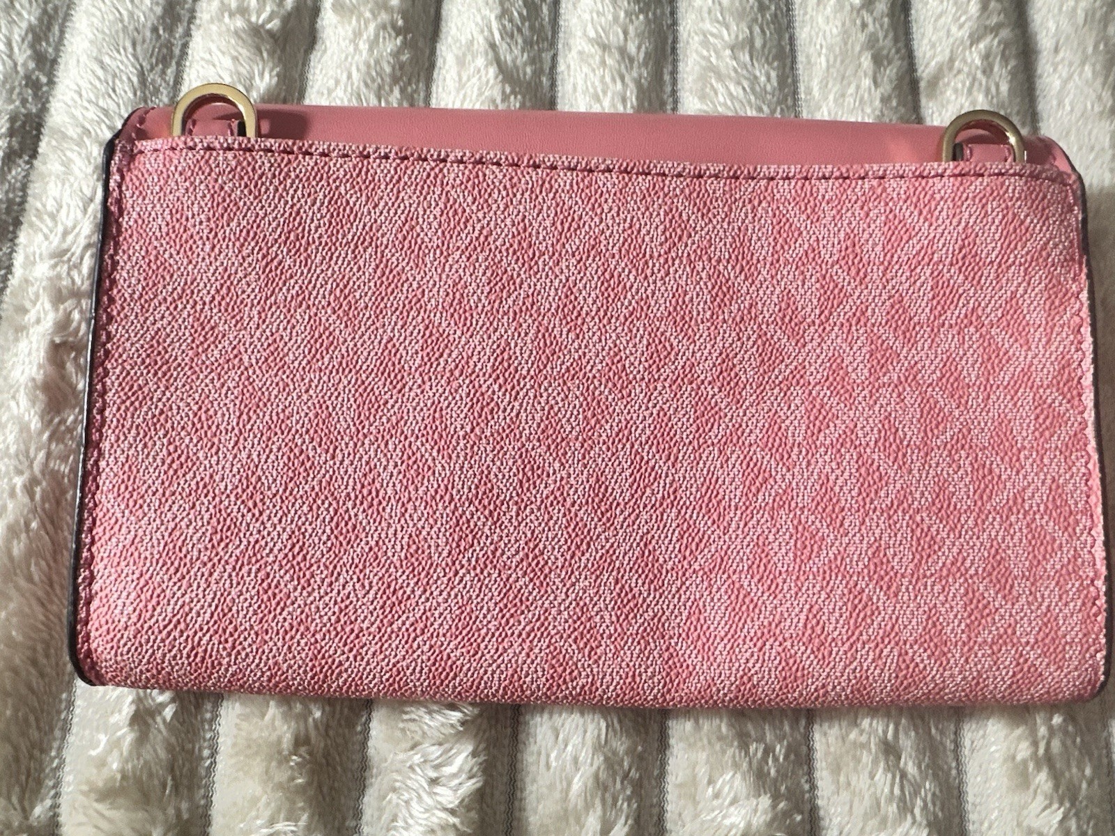Michael Kors Pink Logo Tote Zip Top Gold Hardware w/ Charm Strap Pouch Wallet