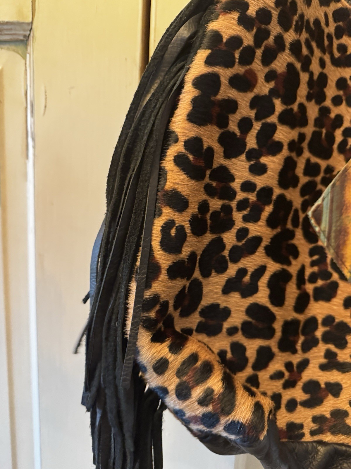 Rhinestone Cowgirl Hand Crafted Large Shoulder Bag Cow Hair Vegan Leather Fringe