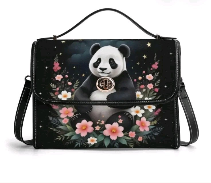 Panda Vegan Leather Satchel Bag, Boho Crossbody Purse 👇 Read