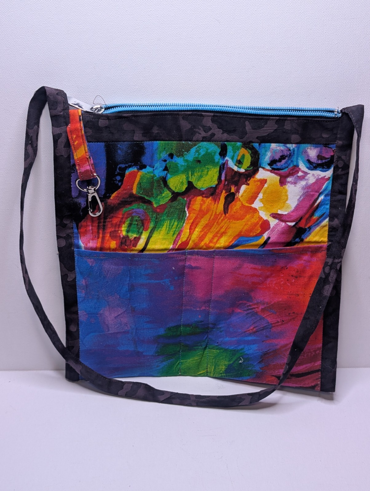 Handmade Abstract Art Fabric Crossbody Tote Bag Colorful Zipper Purse
