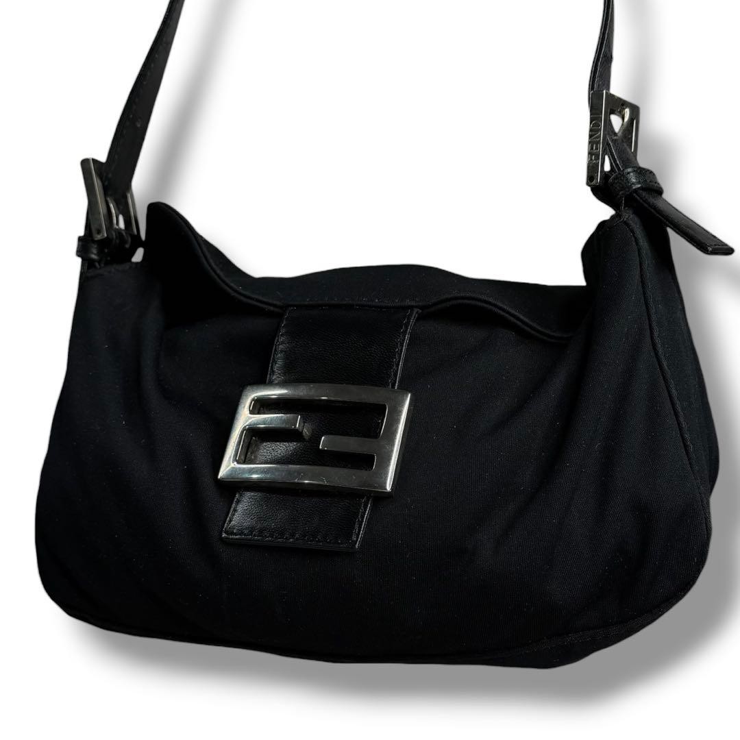FENDI Mamma Baguette Black Shoulder Bag Y2K Womens Italy Vintage Authentic