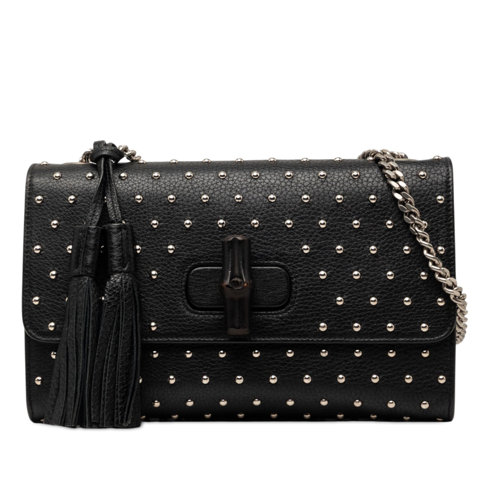 Gucci Medium Studded Leather Miss Bamboo Crossbody Pre-Loved Bag Black