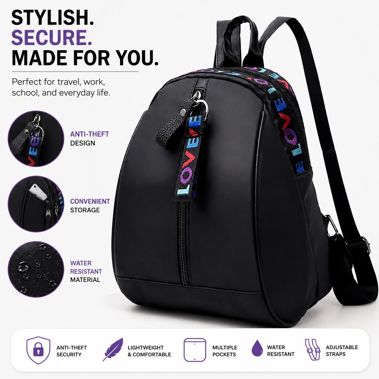 Women’s Anti Theft Backpack Waterproof Travel Purse Casual School Laptop Bag