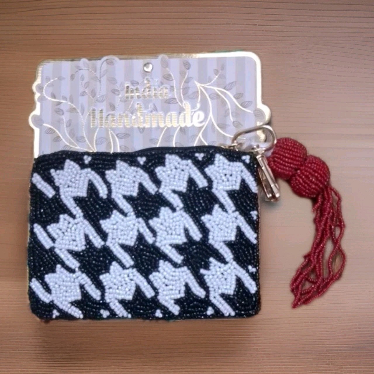 New Made In India Beaded Clutch Bag 7.75”X 5”Black/White