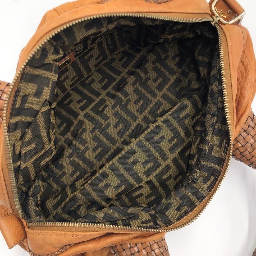 FENDI Spy Zucca Leather Brown Shoulder Bag Dust Bag 2way FF Logo Womens Auth