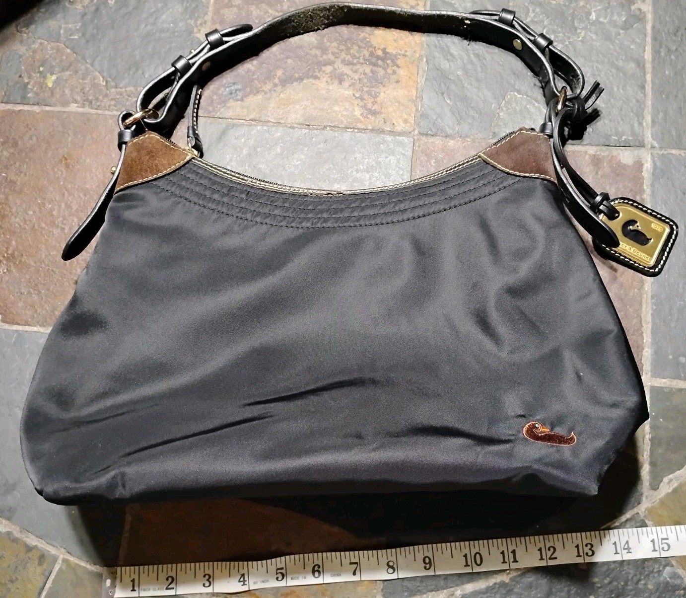 Dooney & Bourke Erica Hobo Bag Shoulder Tote Black Nylon Pink Int.Leather Strap