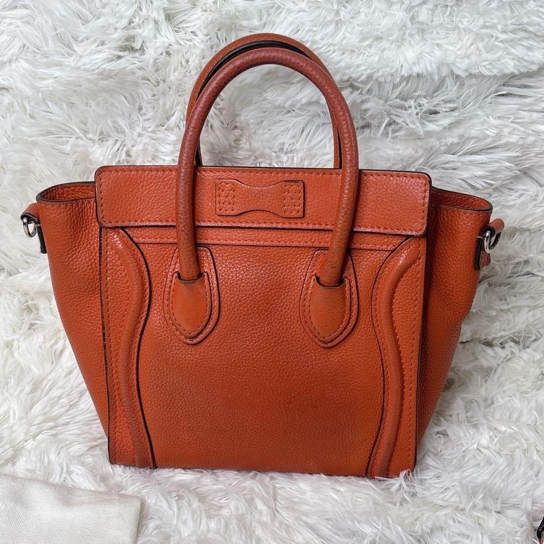 Celine Luggage Nano Shopper Handbag Tote 2WAY Leather Women red