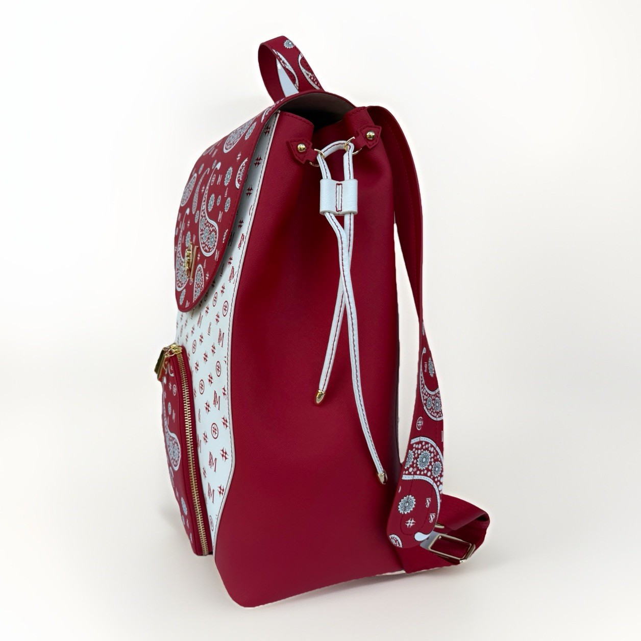 Isaac & Moore Luxury Leather Backpack – Designer, Exclusive, Red/White, Rare