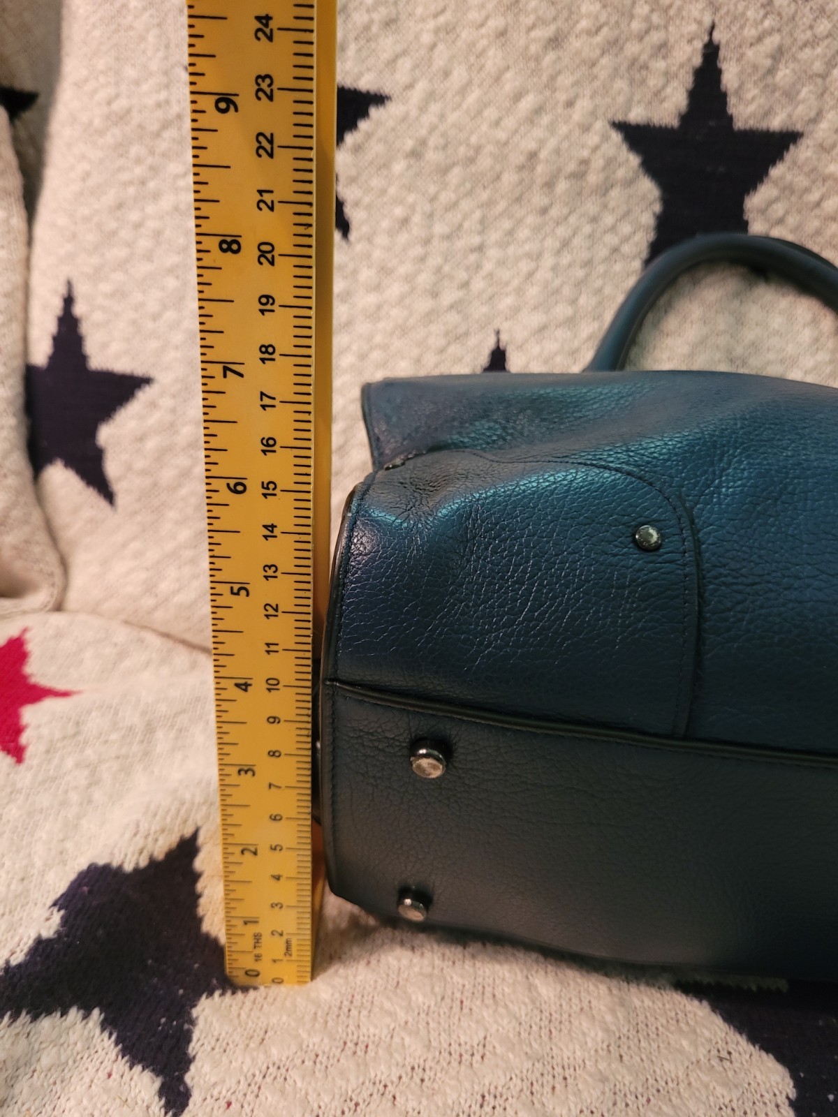 Coach Blue green Pebbled small Satchel Top Handle Zip Turn Lock Floral Charm