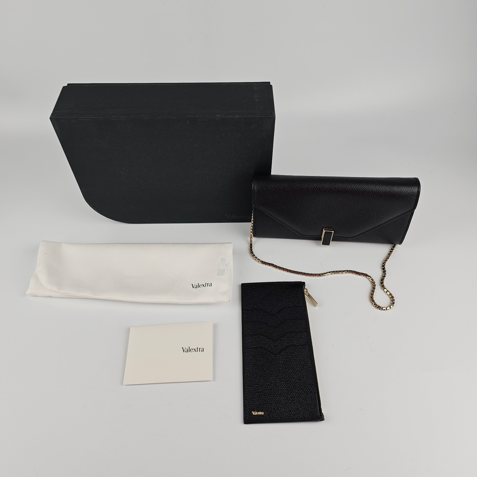 VALEXTRA Iside Black Chain Wallet Bag New & Authentic