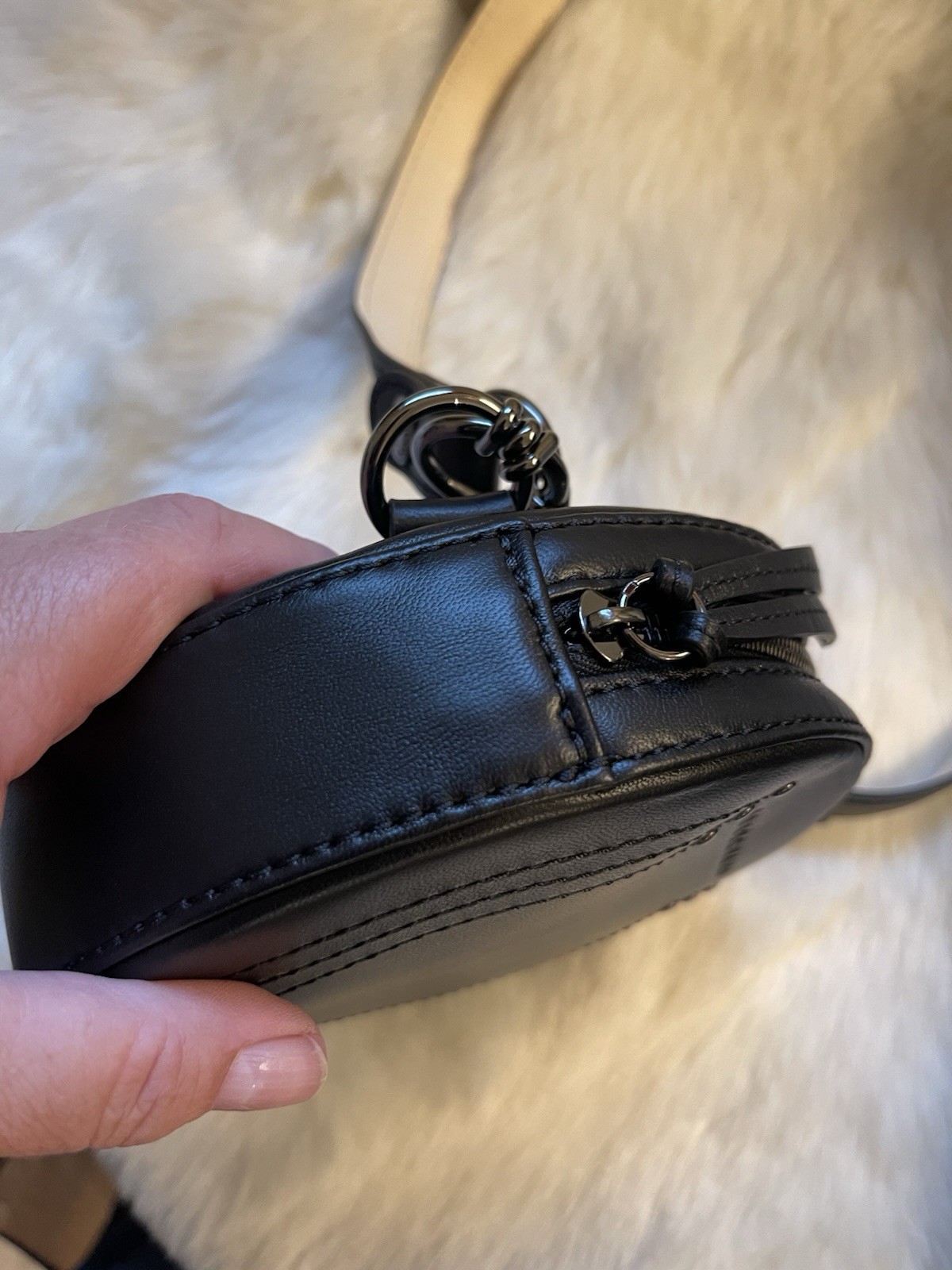 Longchamp Cavalcade Round Circle Leather Belt Bag Shoulder Bag Black Gunmetal