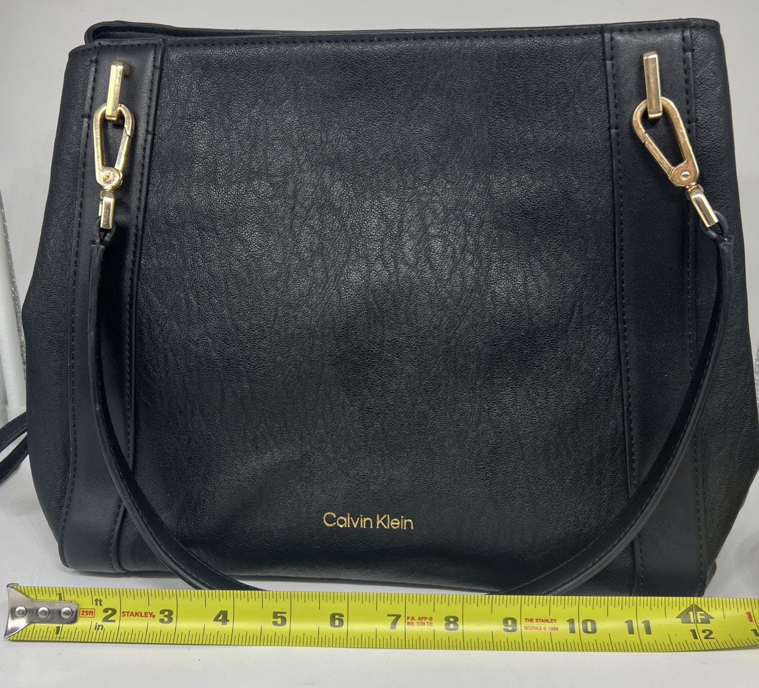 Calvin Klein Black w/Gold Hardware Reyna Triple Compartment Shoulder Bag