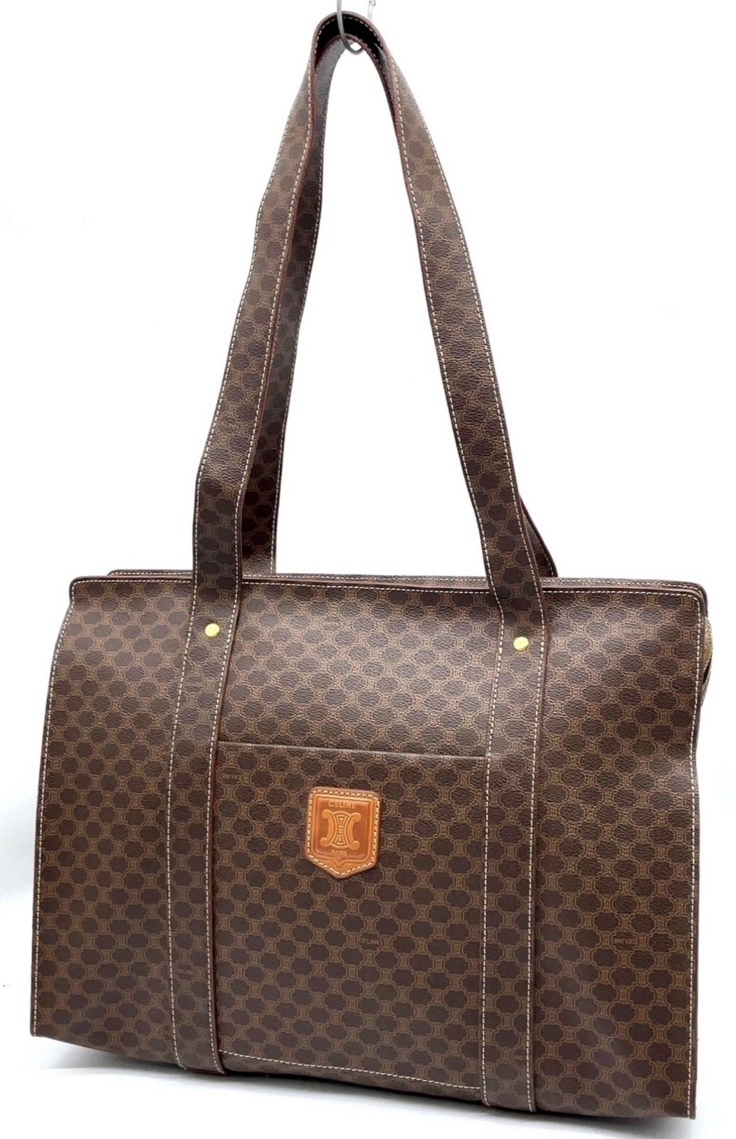 Auth Celine Macadam Brown PVC Leather MC96 Bucket-Shaped Tote Bag i120302
