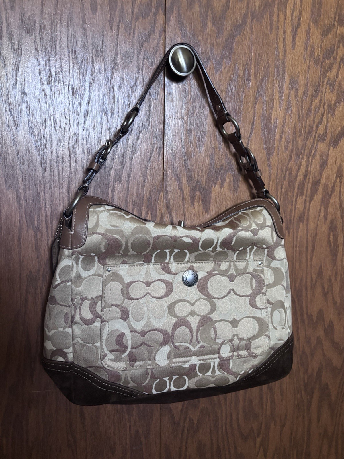Vintage Coach Chelsea Optic Signature C Hobo Shoulder Bag Brown Style 10148
