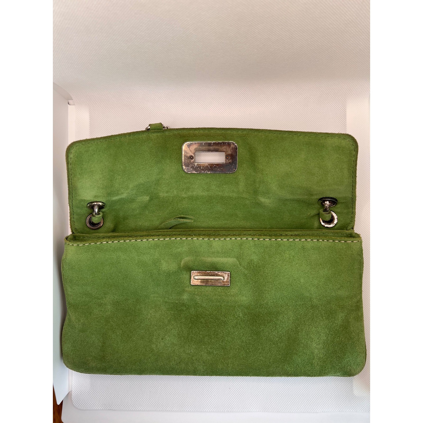 Michael Kors Shoulder Bag Womens Small Green Good Suede Chain Turn Lock