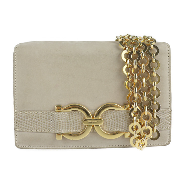Salvatore Ferragamo Shoulder Bag AQ214732 Gancini Pochette 2Way Chain leath…